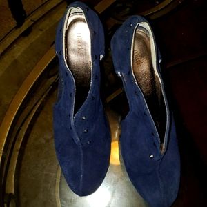 Blue suede high heels boots